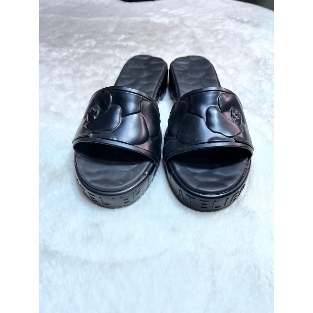 Valentino Garavani platform sculpted Atelier black rose slides women size 9.5-10